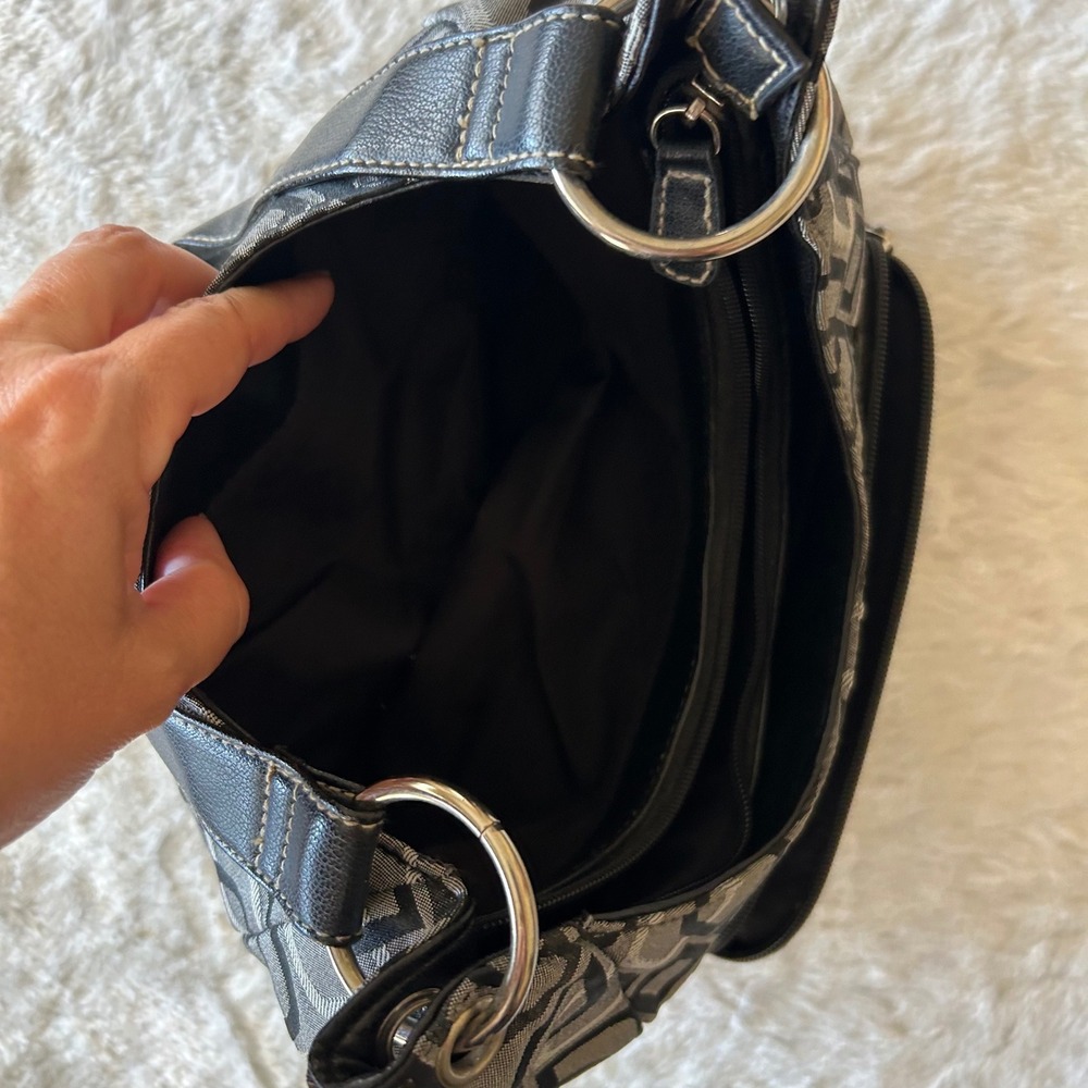 Liz Claiborne Shoulder Bag Womens Small Black Grey Y2K Mini Geometric Logo Hobo - Picture 7 of 8